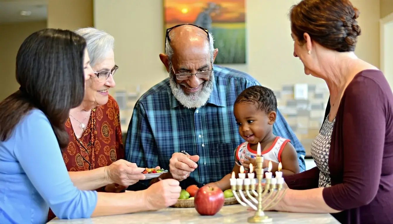 A powerful and compassionate community care scene representing the Jewish Social Service Agency JSSA The image features a multigenerational multicultural groupincluding seniors adults and childrenreceiving holistic