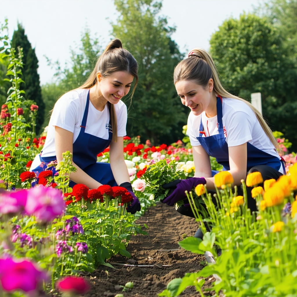 volunteers at a flower garden-2